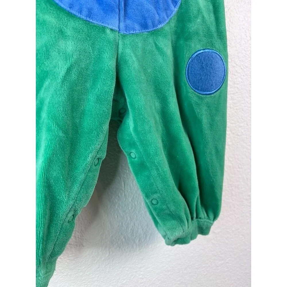 Vintage Parisian Kids baby 12 months green dino sleeper‎ costume hooded zip up